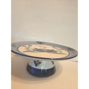Vintage GAIL PITTMAN Pedestal Cake Stand Pottery Overstreet Signed 1988 Rare HTF
